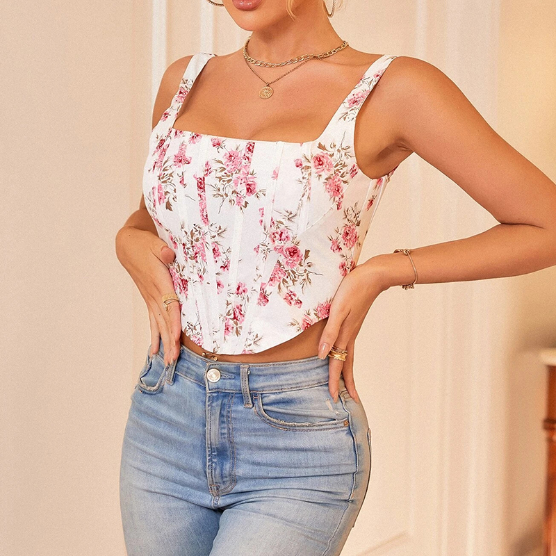 Bustier à fleurs et détail corset