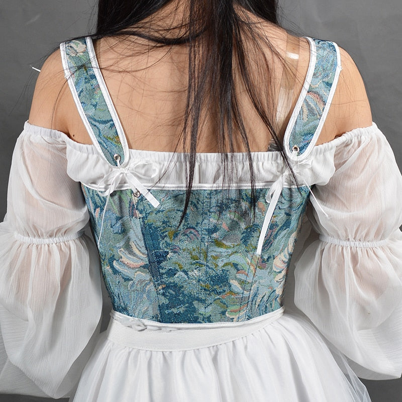 Corset vintage avec bretelles serre-taille bleu
