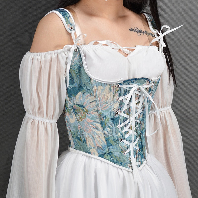 Corset vintage avec bretelles serre-taille bleu
