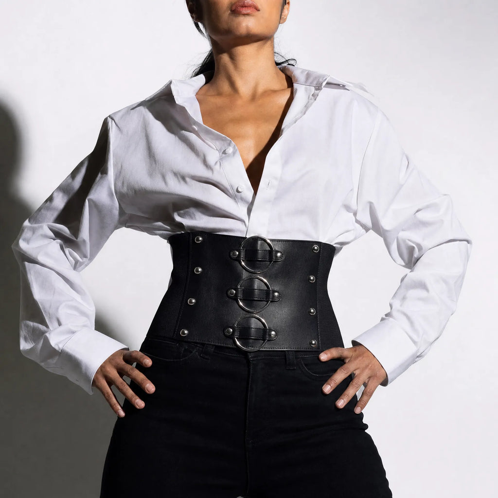 Luna Rune Ring-Detail Elasticated Corset Belt