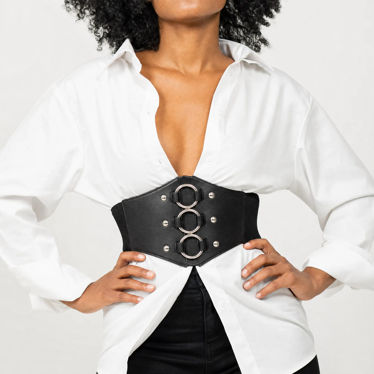 Luna Rune Ring-Detail Elasticated Corset Belt