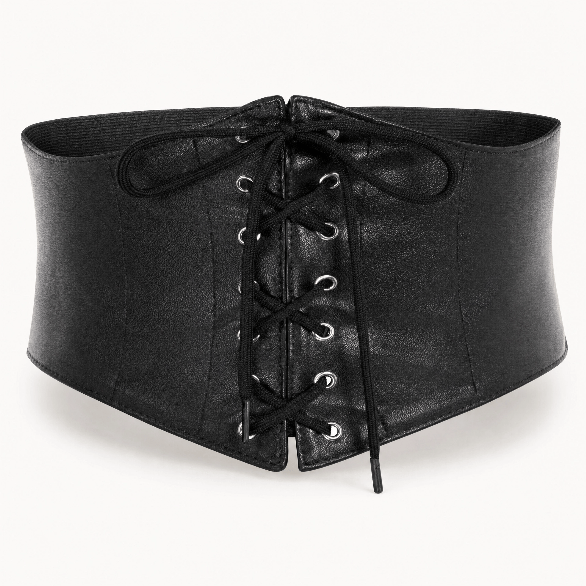 Luna Rune S / Black Wide Lace-Up Structured Corset Belt