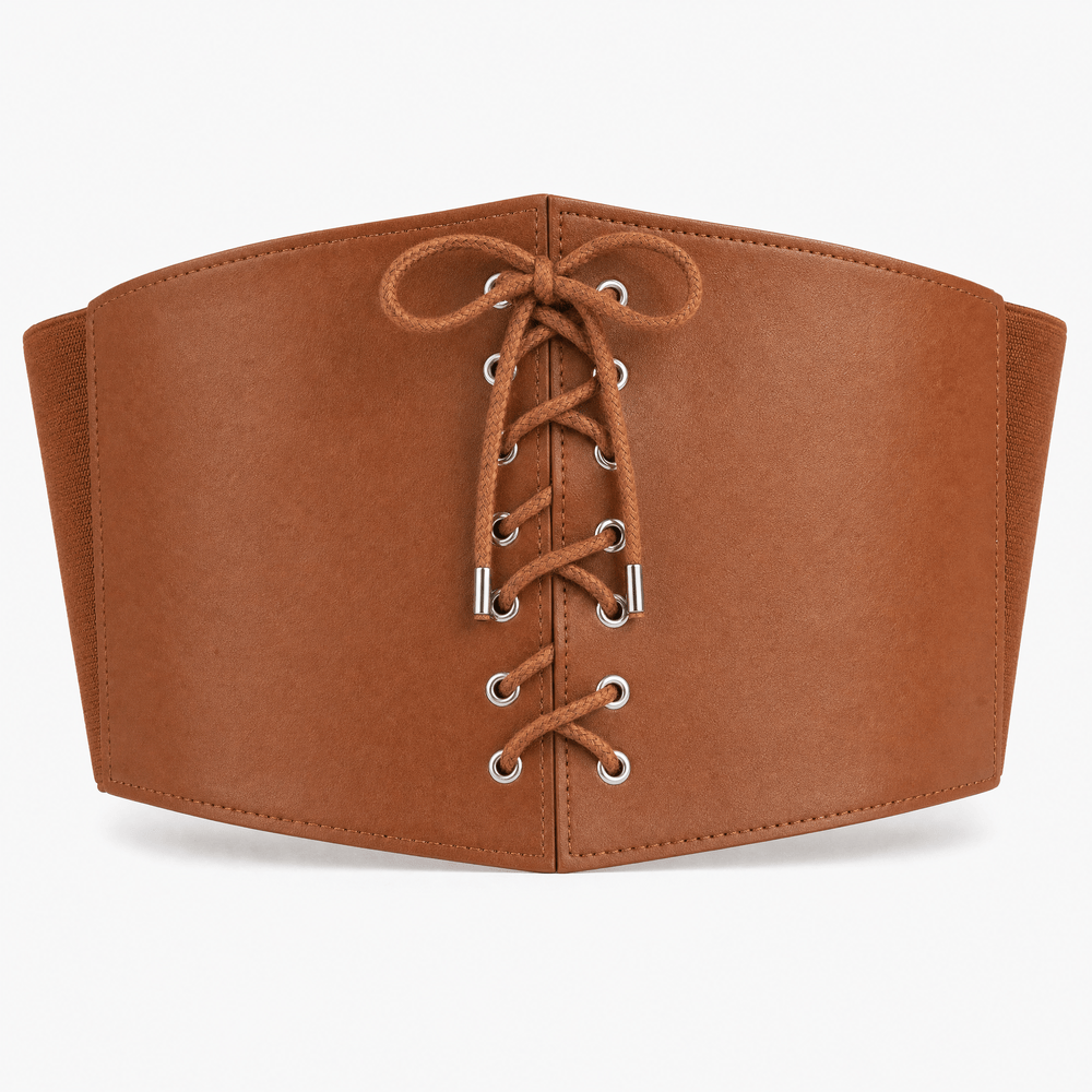 Luna Rune S / Brown Wide Lace-Up Structured Corset Belt